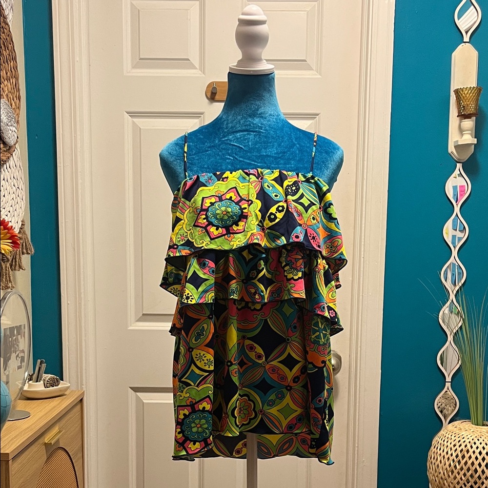 Julie Brown Colorful Geometric Ruffle Tank